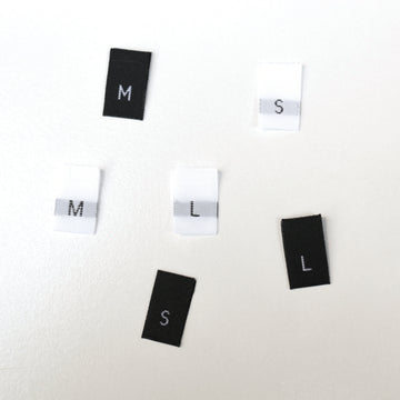Size Woven Labels - 12 labels (Black - XXS,XS,S, M,L, XL)