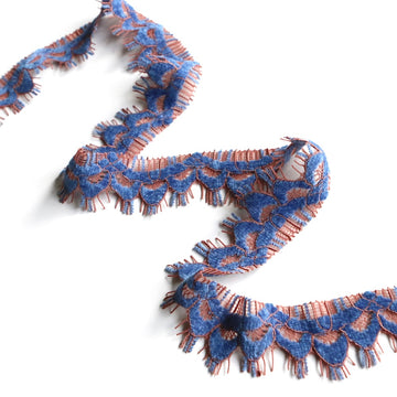 Henna/Wedgewood Blue Scalloped Trim - sold 1.40m lengths