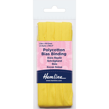 Hemline  Polycotton Bias Binding - Yellow 12MM X 5M