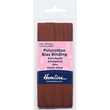 Hemline  Polycotton Bias Binding - Brown 12MM X 5M