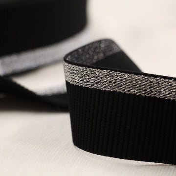 Metallic Fancy Elastic (38mm/ 1 1/2") - Black/Metallic Silver