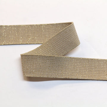 Metallic Fancy Elastic (30mm/ 1 1/4") - Striped Beige/Gold Metallic