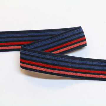 Fancy Elastic Elastic (25mm/ 1") - Navy/Bluette/Red/Salmon Stripe
