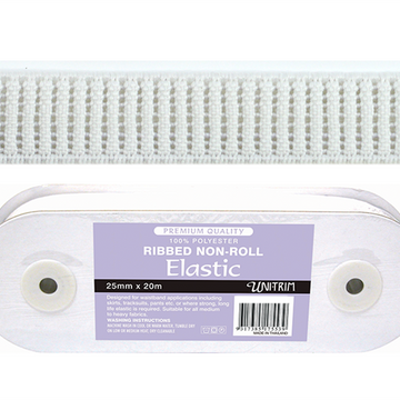 *Ribbed Non-Roll Elastic (12mm) - White
