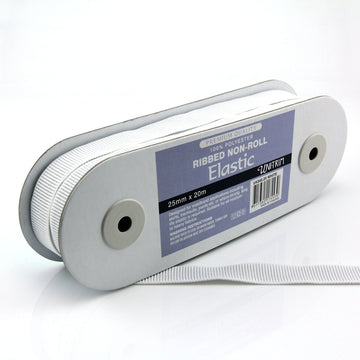 *Ribbed Non-Roll Elastic (25mm) - White