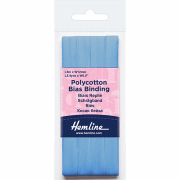 Hemline  Polycotton Bias Binding - Sky 12MM X 5M