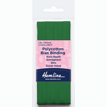 Hemline  Polycotton Bias Binding - Emerald 12MM X 5M