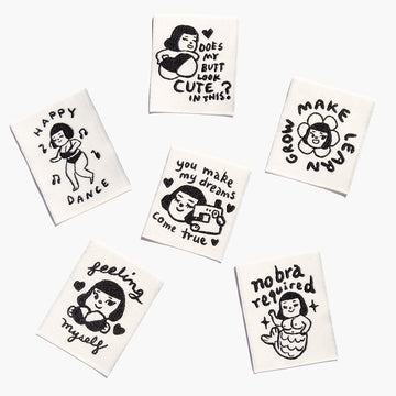 KATM Woven Labels - Feeling Yourself by KATM X Mel Stringer - printed cotton labels 6 Pack